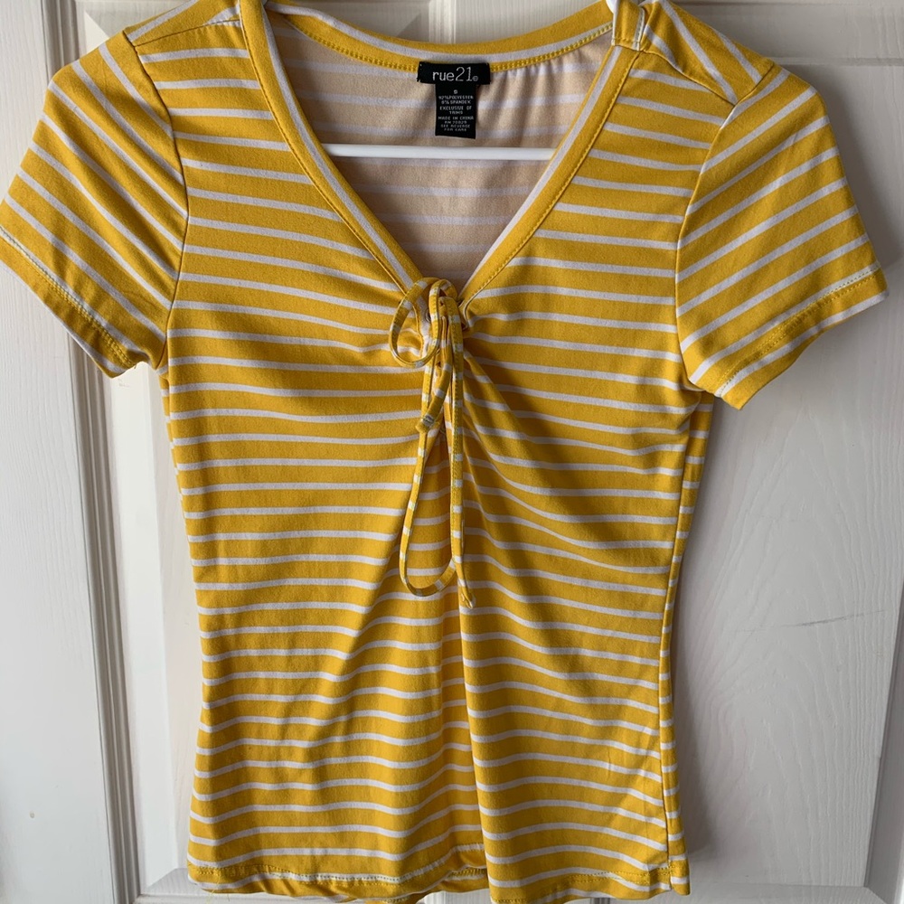 Yellow and white short tee striped shirt
